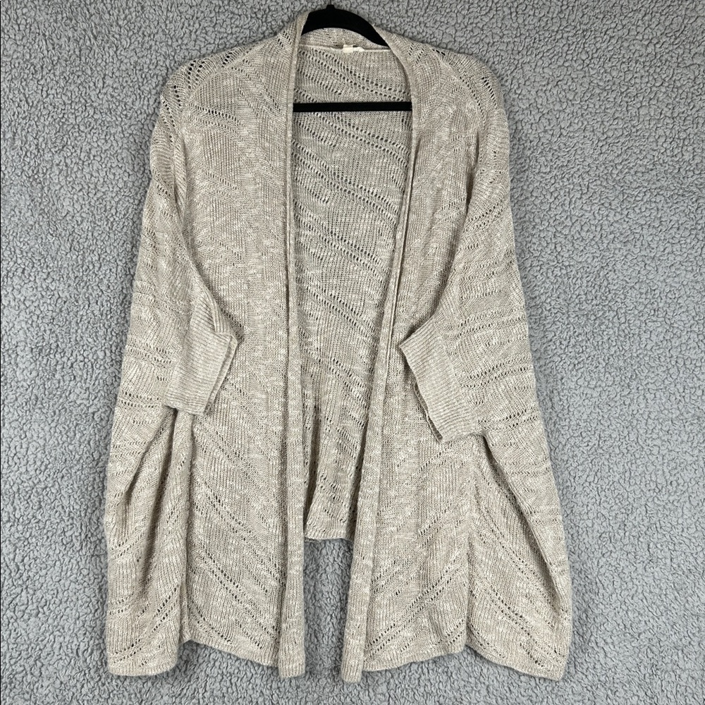 Eileen Fisher Knit Open-Front Poncho Cardigan Italian Yarn Linen Women’s Size XL